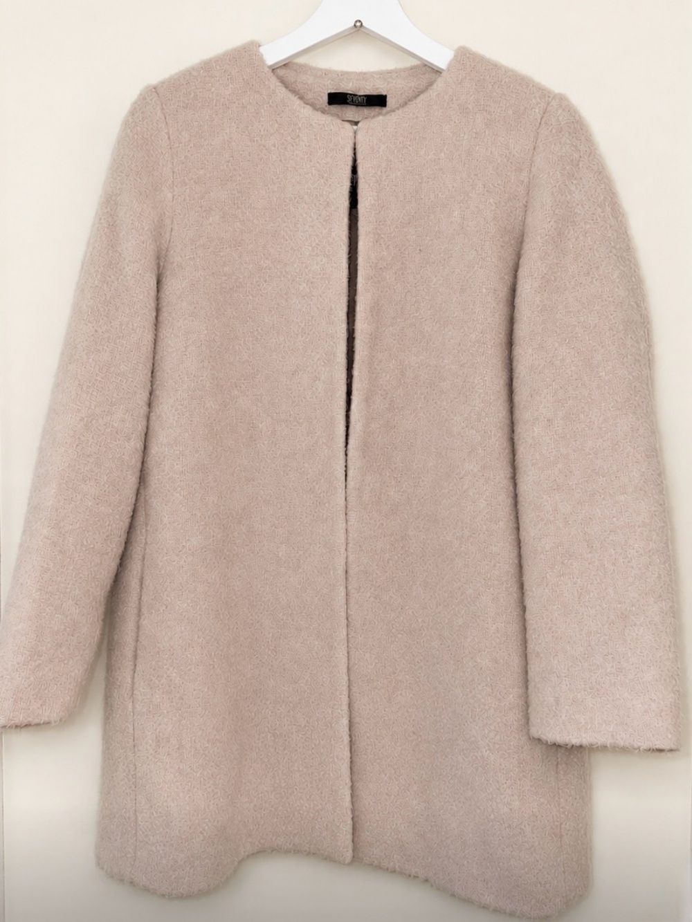 SEVENTY Sergio Tegon Pink Collarless Bouclé Mid Coat ONE SIZE